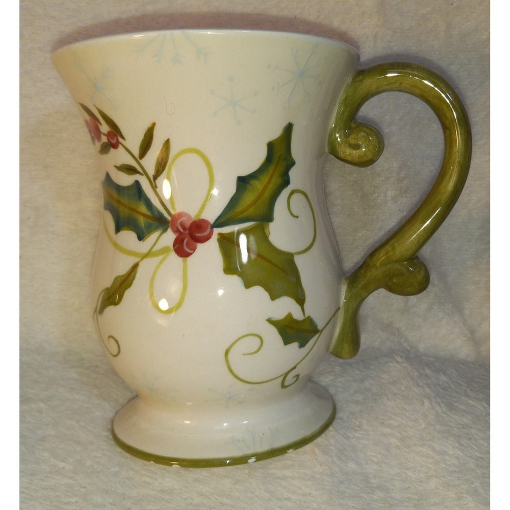TRACY PORTER HAND PAINTED Christmas mistletoe FLORAL CUP MUG